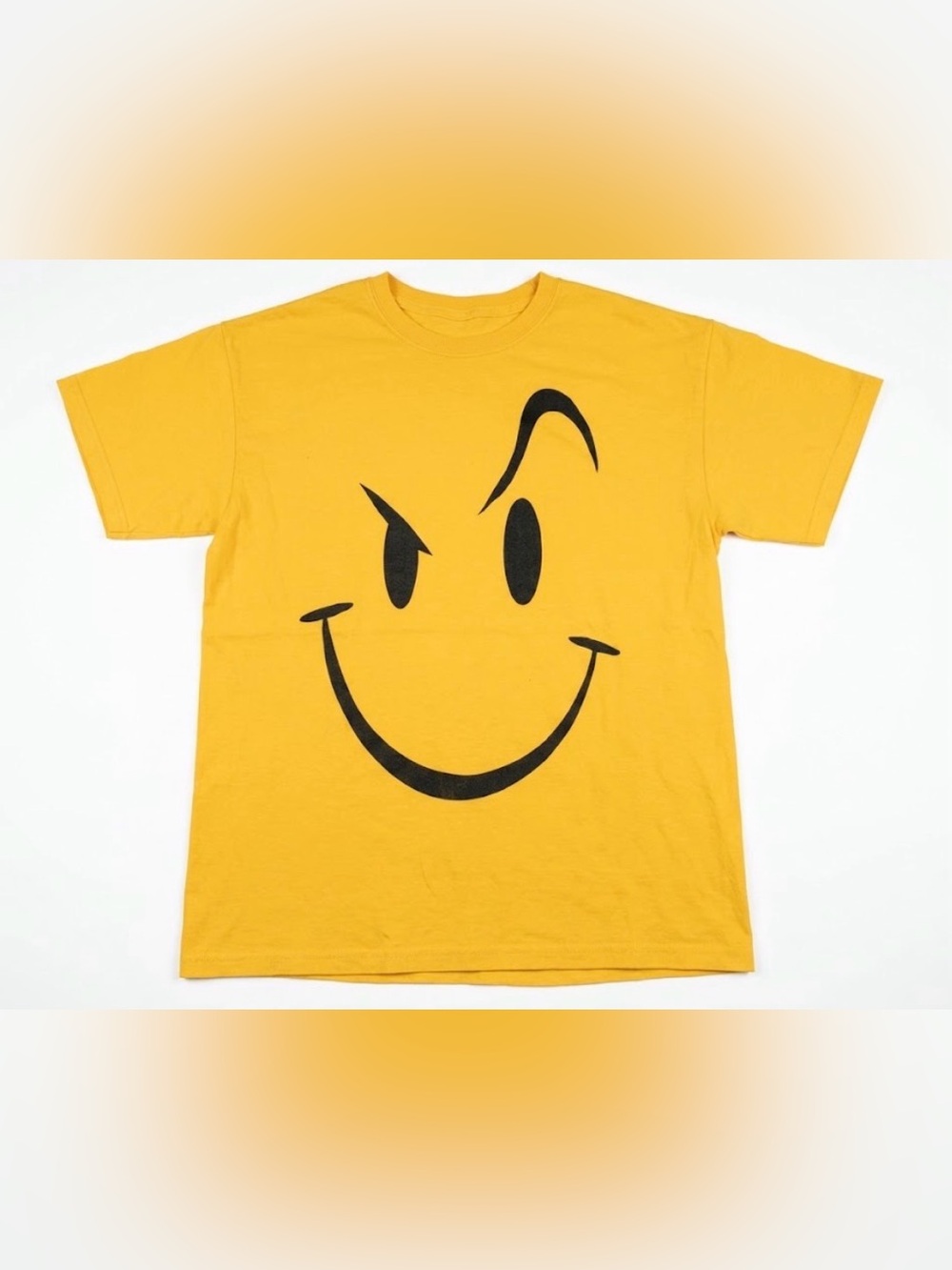 Vintage Smiley Face Graphic T-Shirt Yellow Mens M/L Smirk Winking Emoji Y2K